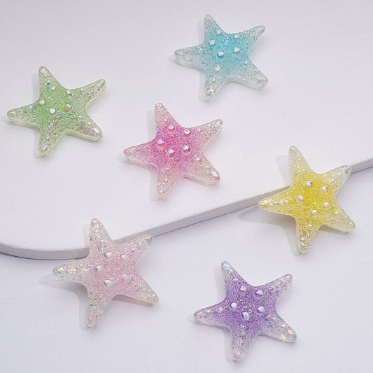 UV Coating Cute Shiny Star Fish Colorful Flakes Inisde Acrylic Beads, 35MM, Random Mix