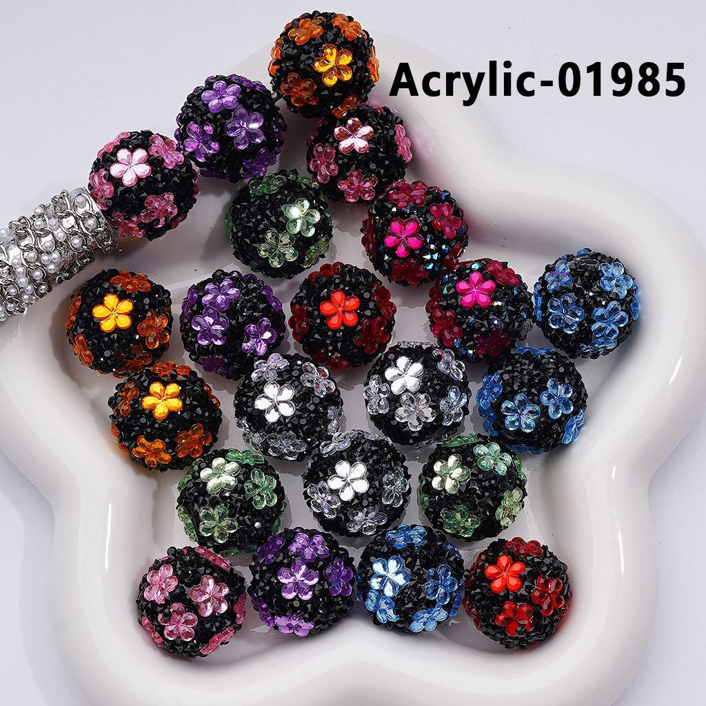 Cute Flowers Mini Shiny Cone Shape Rhinestones Clear Round Acrylic Beads, 20MM