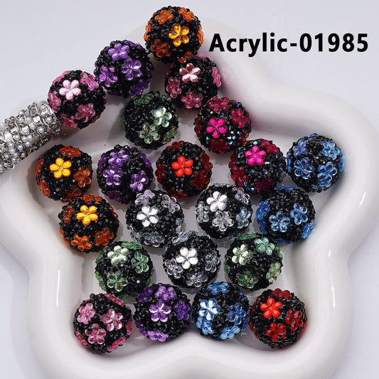 Cute Flowers Mini Shiny Cone Shape Rhinestones Clear Round Acrylic Beads, 20MM