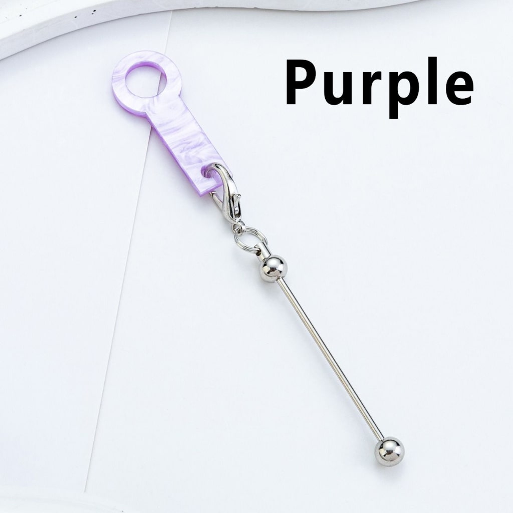 DIY Beadable Silver Metal Bar for Keychain with Carabiner Hook Plastic Long Ring Hoop on Cup's Straw, 120MM