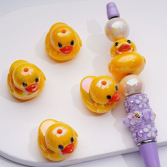 UV Coating Cute Yellow Duckling  Acrylic Beads, 27*23*24MM