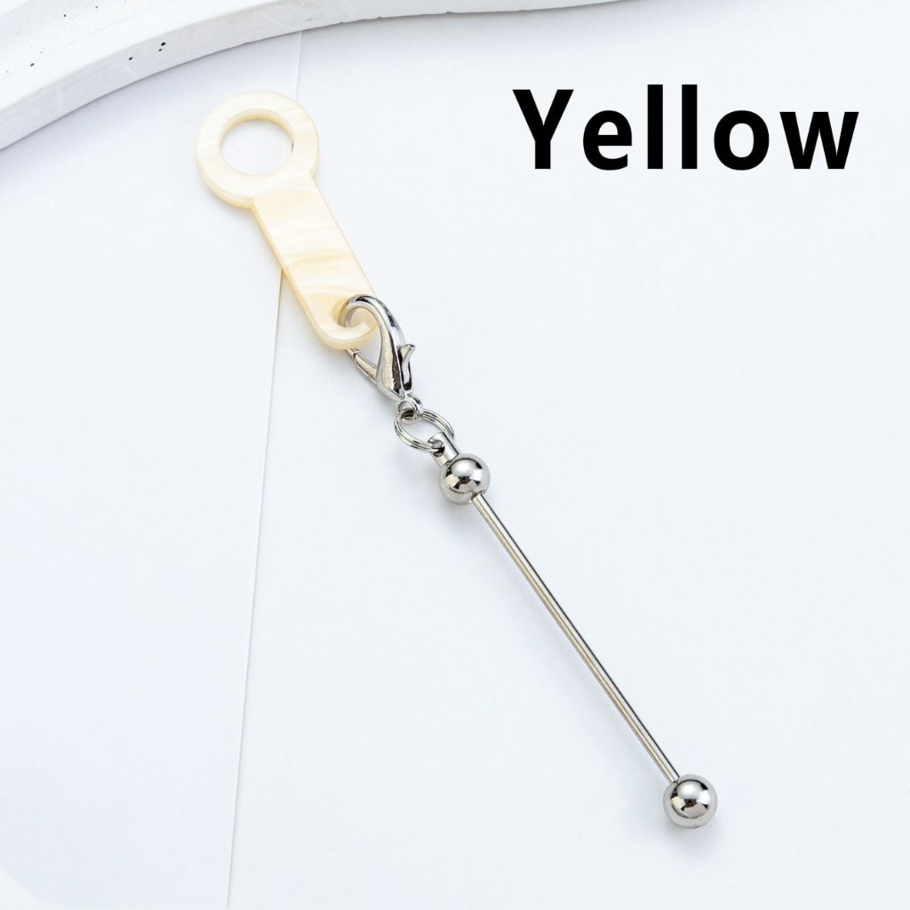 DIY Beadable Silver Metal Bar for Keychain with Carabiner Hook Plastic Long Ring Hoop on Cup's Straw, 120MM