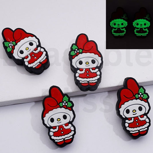 Luminous Cute My Melod in Christmas Costume Silicone Focal Beads