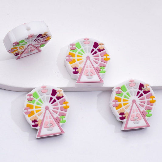 Colorful Ferris wheel-shaped objects on a white background

