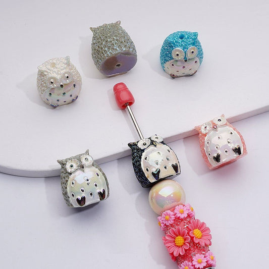 UV Coating Cute Owl Acrylic Beads, 21*20MM, Random Mix