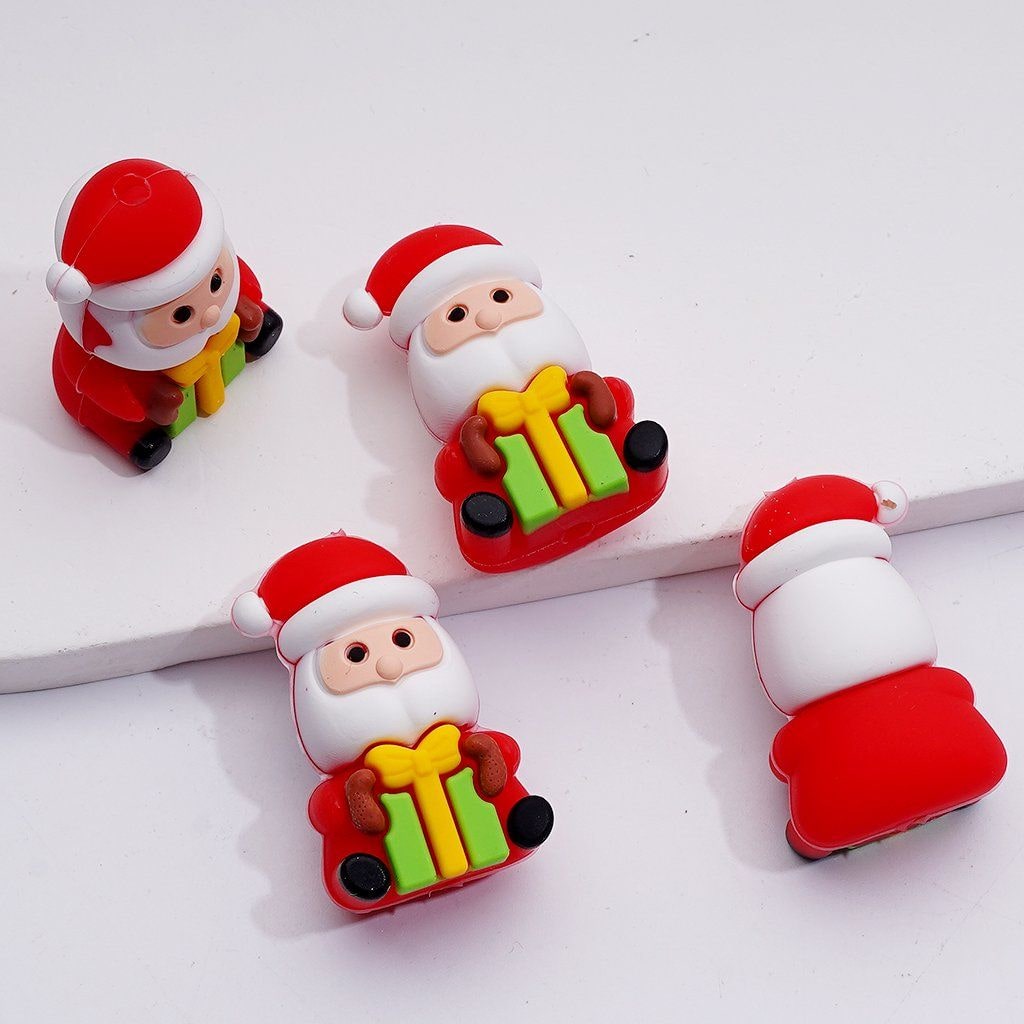 3D Cute Father Christmas with White Beard Silicone Focal Beads