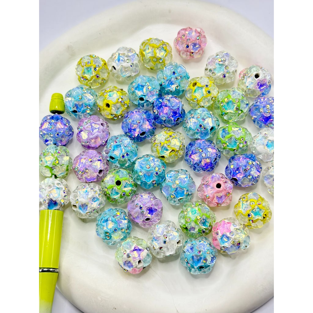 Clear Stars AB Rhinestone Solid Color Clay Beads, Random Mix, 20MM