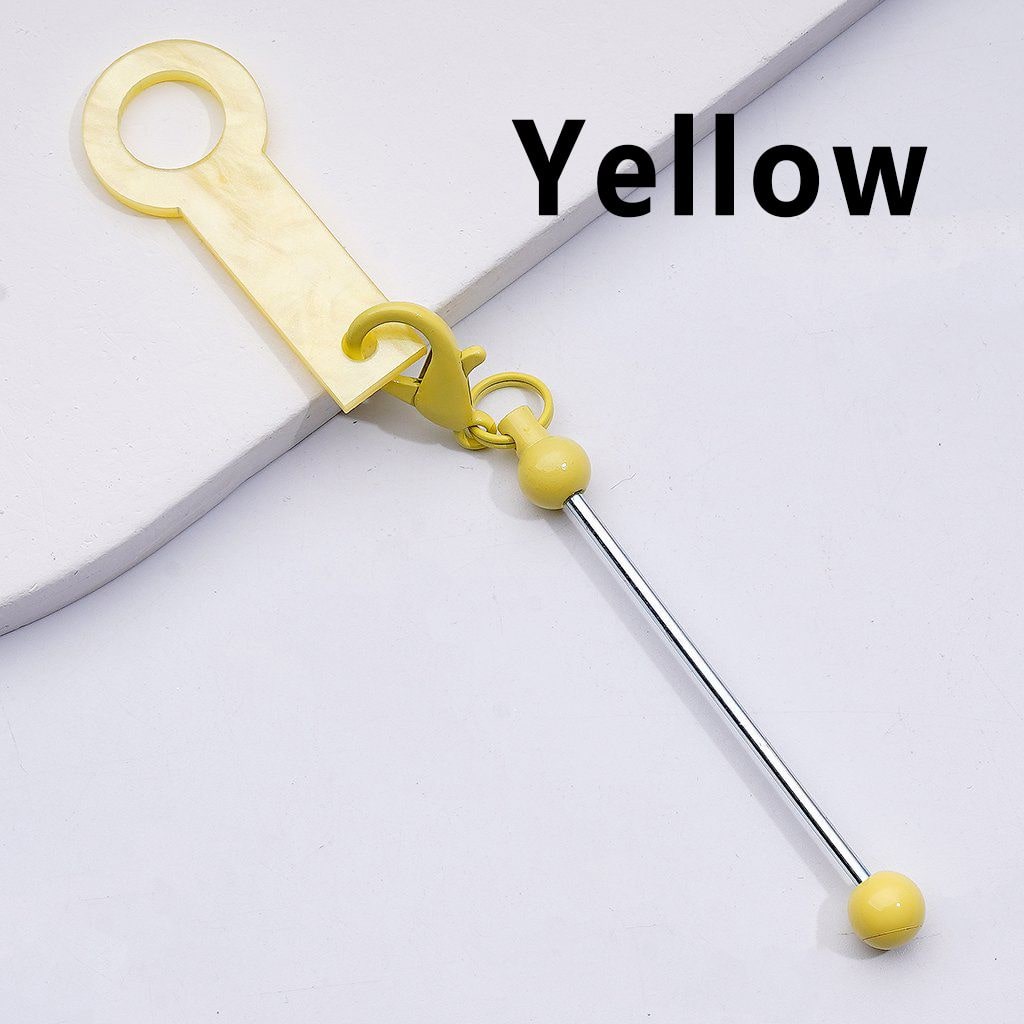 DIY Beadable Metal Bar for Keychain in Solid Color with Carabiner Hook Plastic Long Ring Hoop on Cup's Straw, 116MM