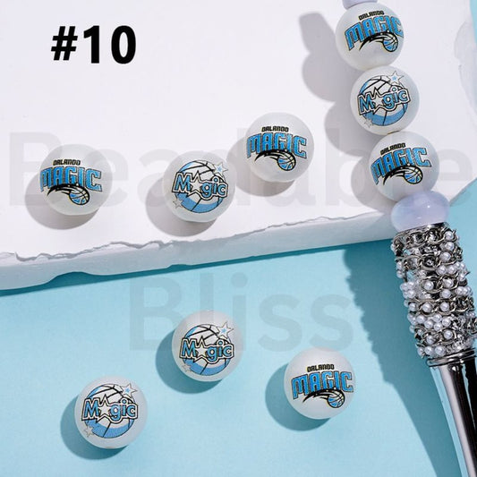 USA America Basketball Teams Orlando Magi NB Sports Frosted Matt White Round Acrylic Beads, Random Mix, 16MM