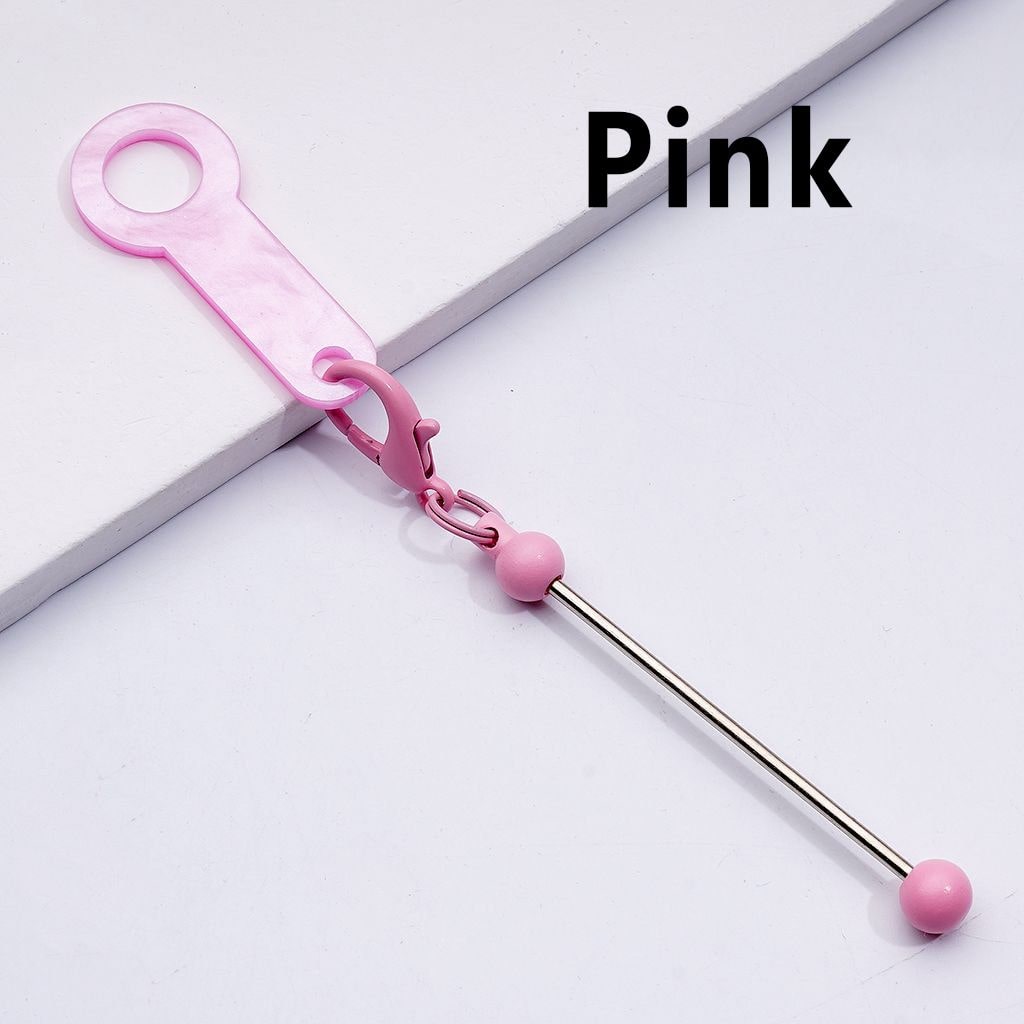 DIY Beadable Metal Bar for Keychain in Solid Color with Carabiner Hook Plastic Long Ring Hoop on Cup's Straw, 116MM