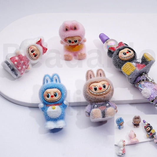 Cute Flocked Fluffy L-B-B Monster Pop Mar  Acrylic Beads, Around 40*30MM, Random Mix