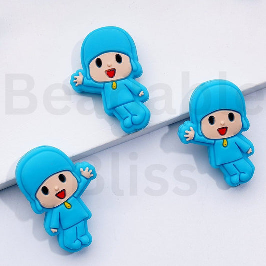 Cute Boy in Blue Pocoy Cartoon Silicone Focal Beads
