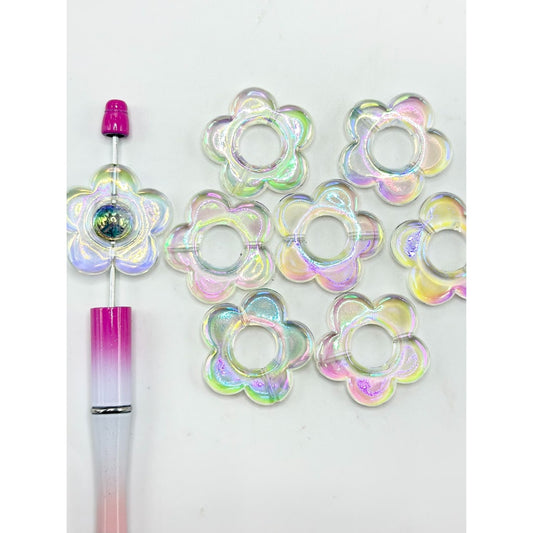 DIY 光沢のあるクリア AB カラー フラワーシェイプベース アクリルビーズ 33MM