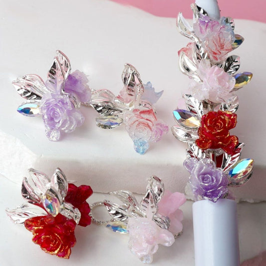 Shiny Silver Alloy Leaves with Luminous Colorful Flowers AB Rhinestones Beads,  Around 20*20MM, Random Mix
