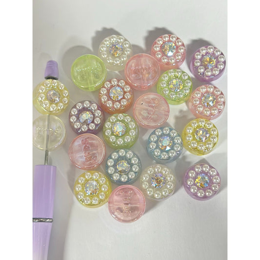 Bling Bling Rhinestones White Pearls Translucent Round Cookie Shape Acrylic Beads, Random Mix, Around 20MM