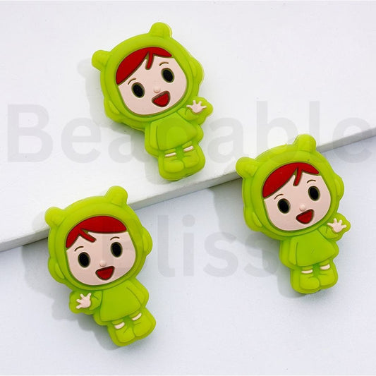 Cute Girl Nin in Green Pocoy Cartoon Silicone Focal Beads