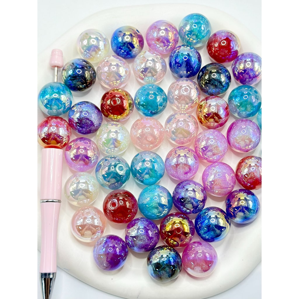 キラキラ丸型アクリルビーズ、ランダムミックス、20mm