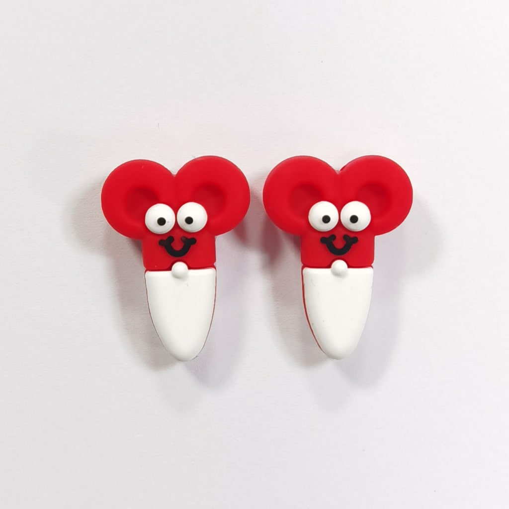 Cute Red White Smile Face Scissors Silicone Focal Beads