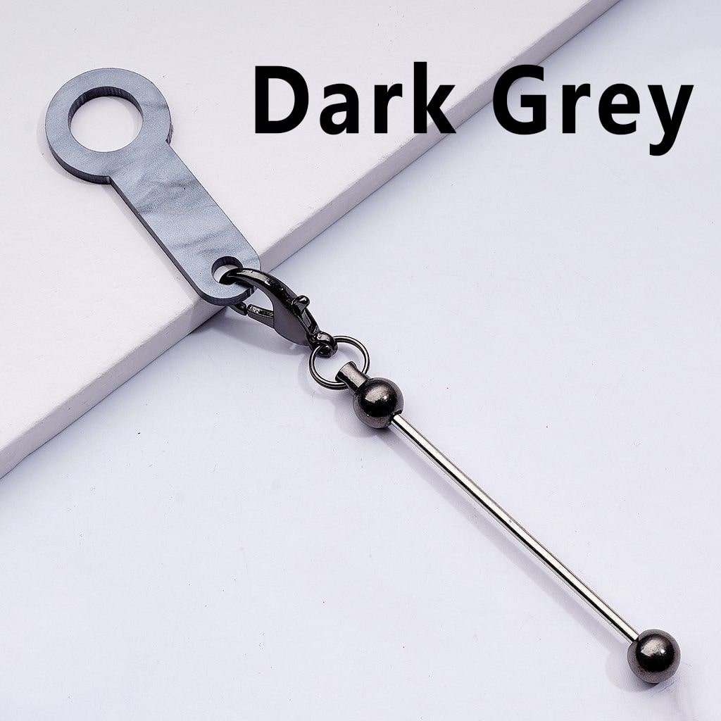 DIY Beadable Metal Bar for Keychain in Solid Color with Carabiner Hook Plastic Long Ring Hoop on Cup's Straw, 116MM