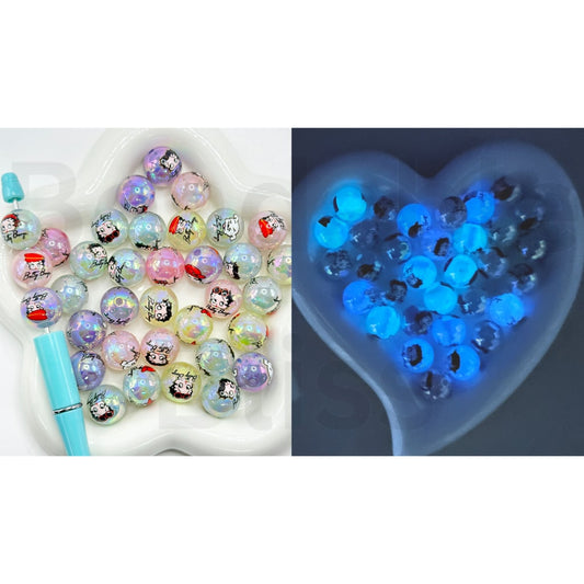 Luminous Glittery UV Finish Bett Boo Round Acrylic Beads, Random Mix, 16MM, Sale for Whole Bag(200pcs)