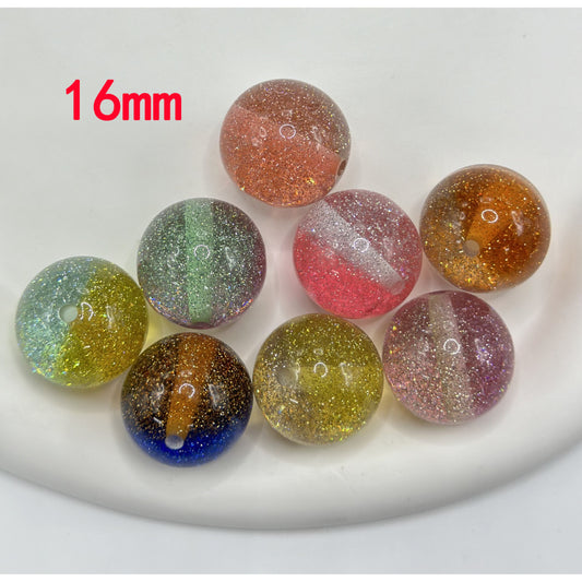 Glitter Beads, Mix of Glittery Acrylic Beads Round Shape, Size 16mm
