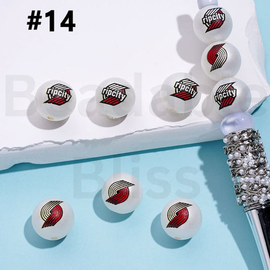 USA America Basketball Teams Portland Ripcit NB Sports Frosted Matt White Round Acrylic Beads, Random Mix, 16MM