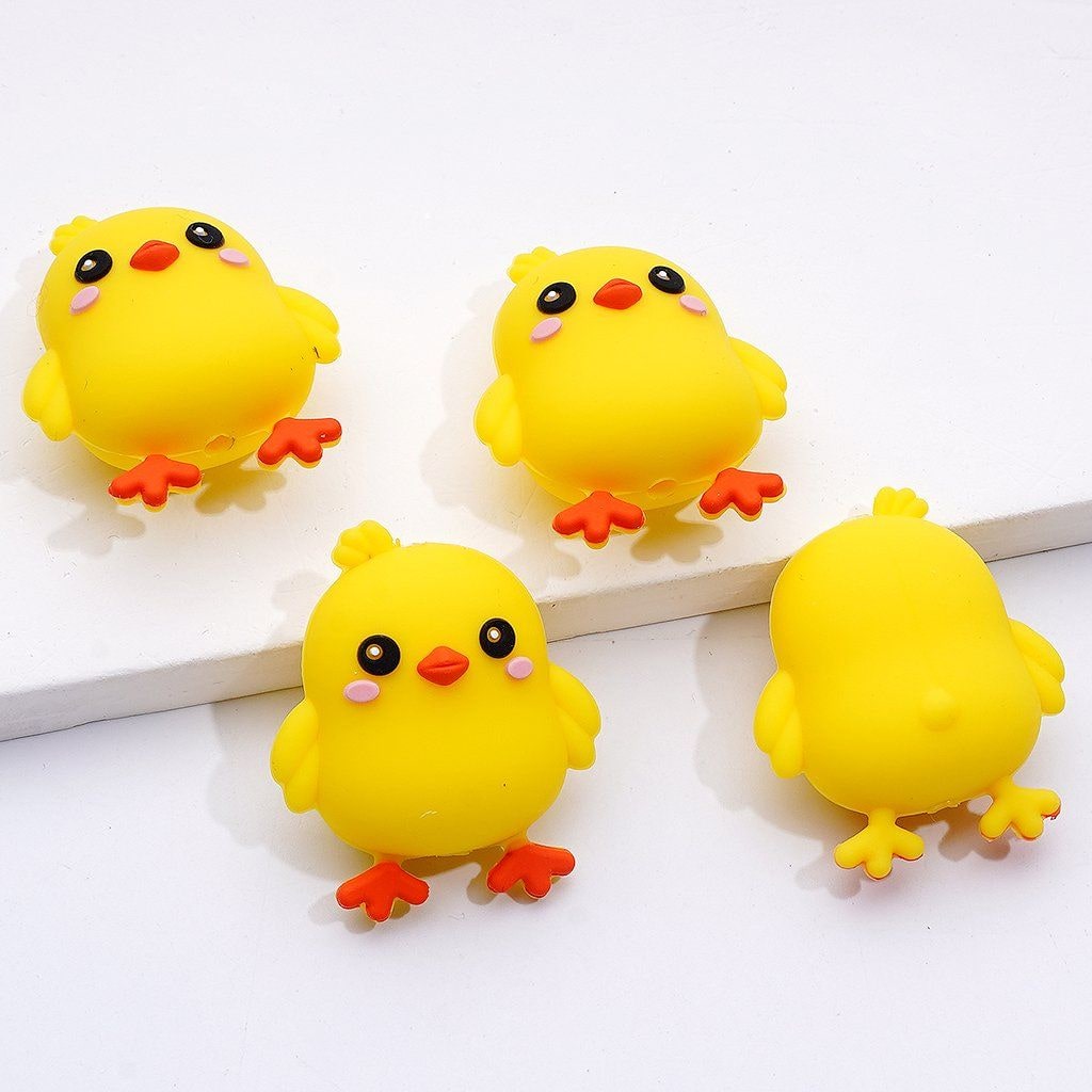 3D Cute Yellow Baby Chick Silicone Focal Beads