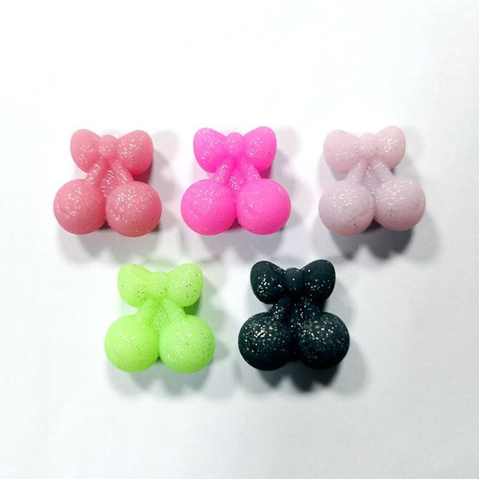 3D Mini Cute Glitter Cherries Silicone Focal Beads, Random Mix