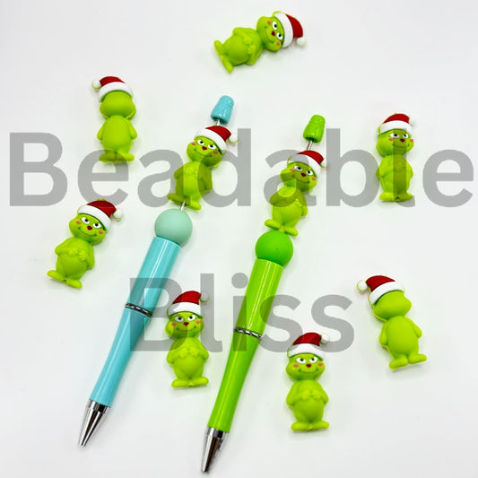 3D Green Monster Grinc with Christmas Hat Silicone Focal Beads  (ship out in around 4-6 Days after ordering)