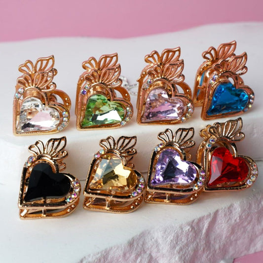 Exquisite Gold & Silver Alloy Heart with Colorful Heart & Mini AB Rhinestones Beads,  Around 21*24MM, Random Mix