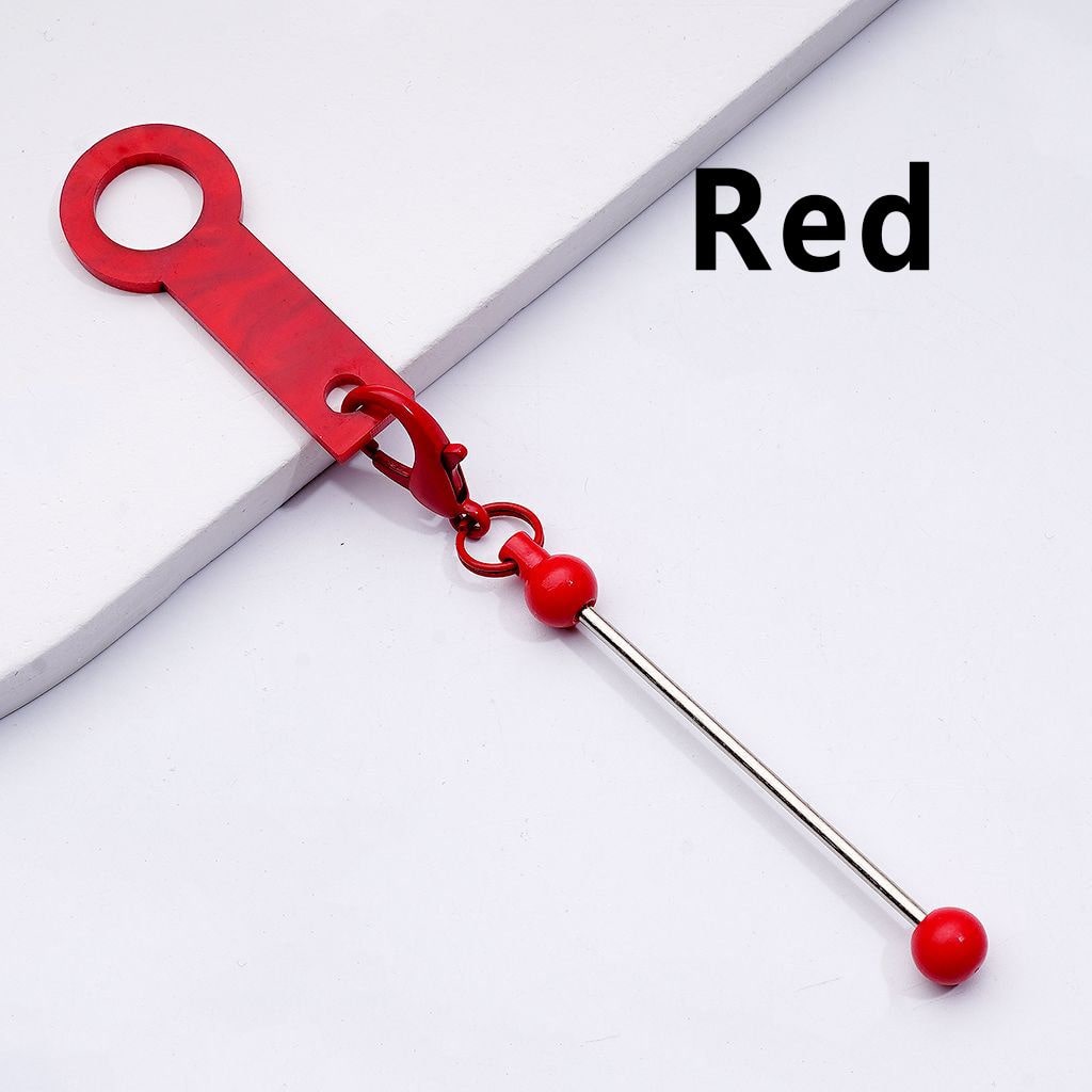 DIY Beadable Metal Bar for Keychain in Solid Color with Carabiner Hook Plastic Long Ring Hoop on Cup's Straw, 116MM
