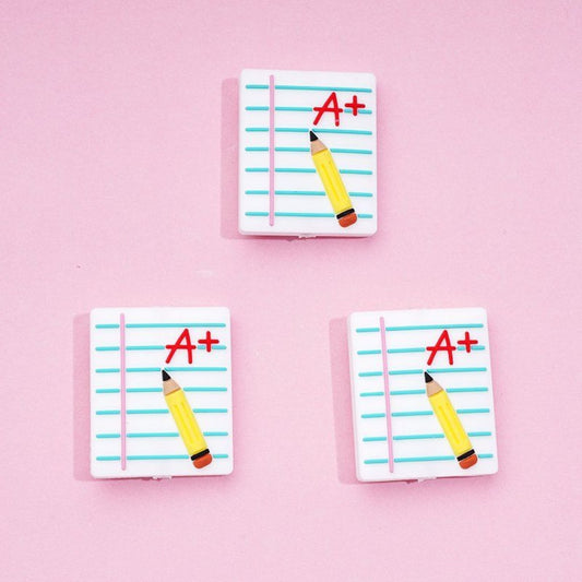 Mini Notebook Pencil Teacher School Silicone Focal Beads