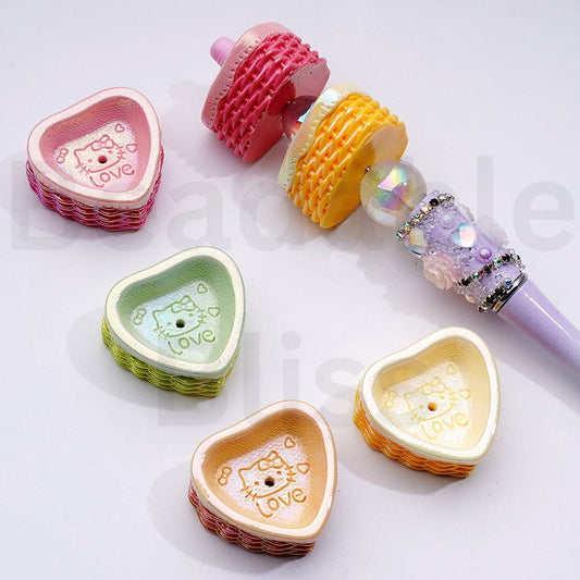 UV Coating Cute HK Prints Heart Shape Basket Acrylic Beads, 30*30*16MM, Random Mix