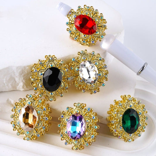 Delicate Gold & Silver Alloy Flowers with Mini AB & Large Oval Shape Rhinestones Beads,  Around 32*28MM, Random Mix