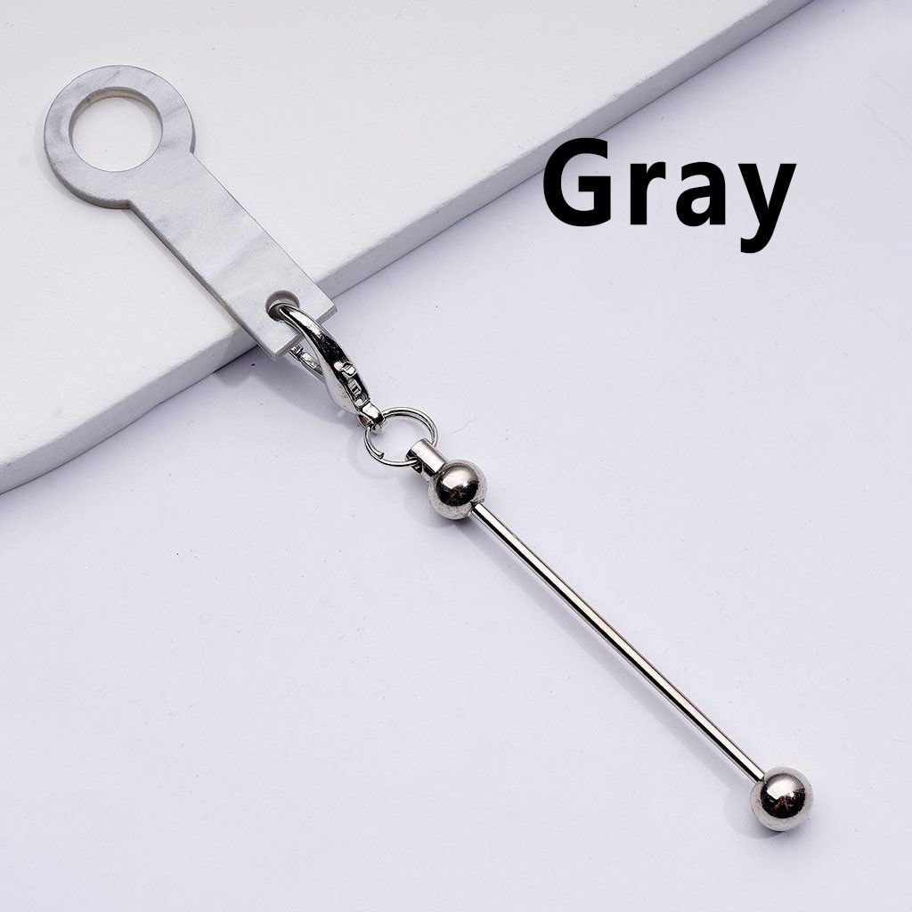DIY Beadable Metal Bar for Keychain in Solid Color with Carabiner Hook Plastic Long Ring Hoop on Cup's Straw, 116MM