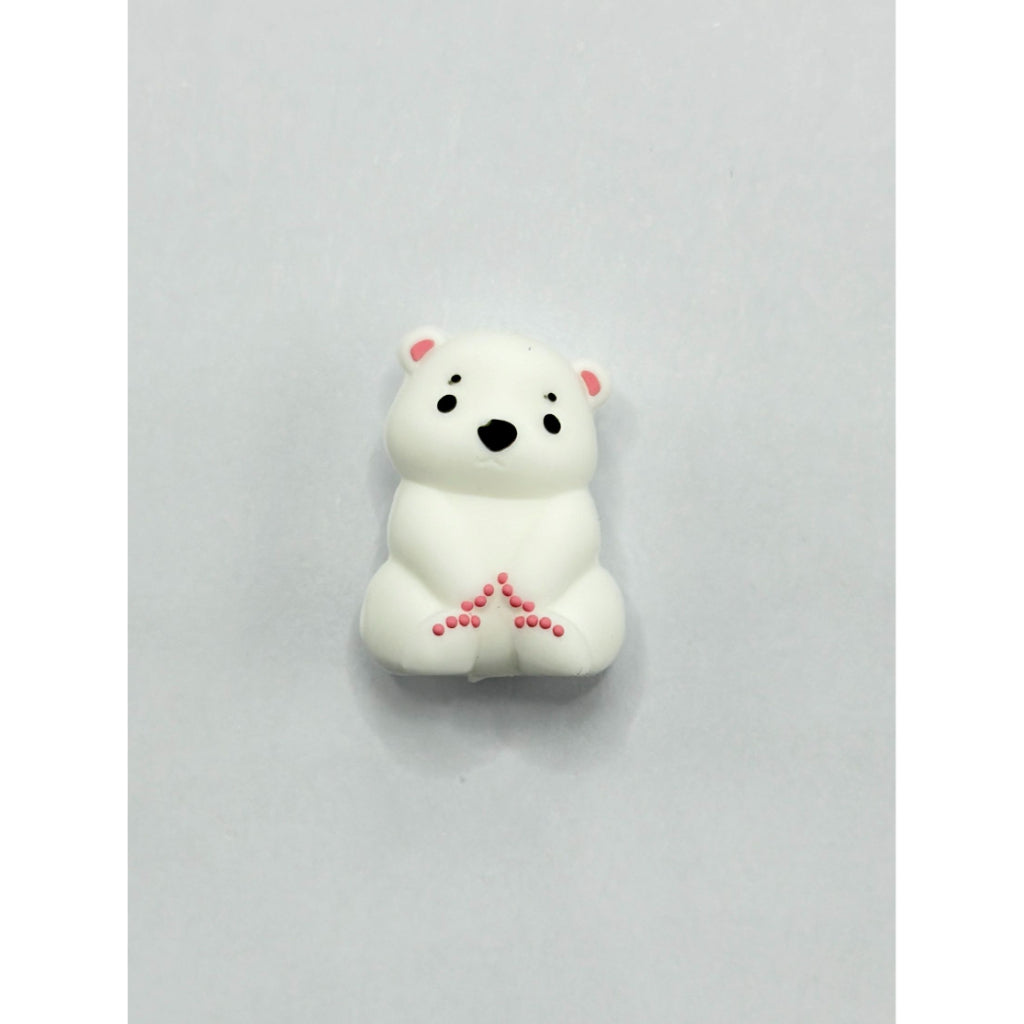 White Silicone Beads, 3D Cute White Polar Bear Silicone Focal Beads
