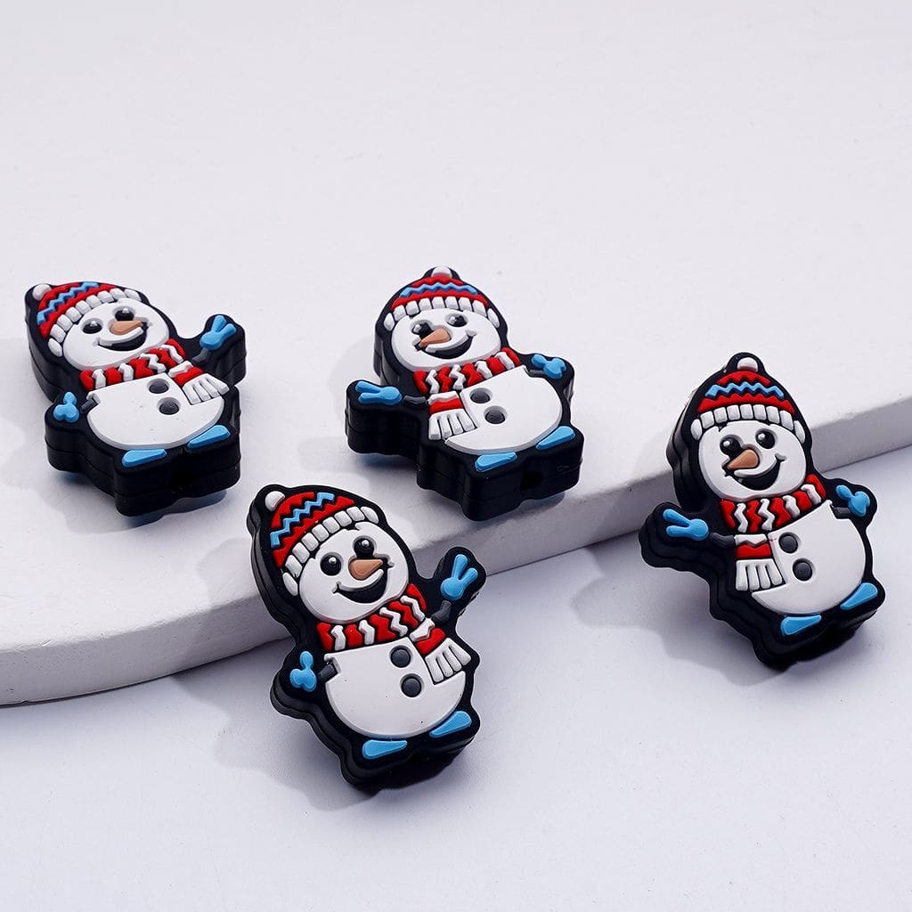Cute Snowman with Blue Gloves Scarf Hat Silicone Focal Beads