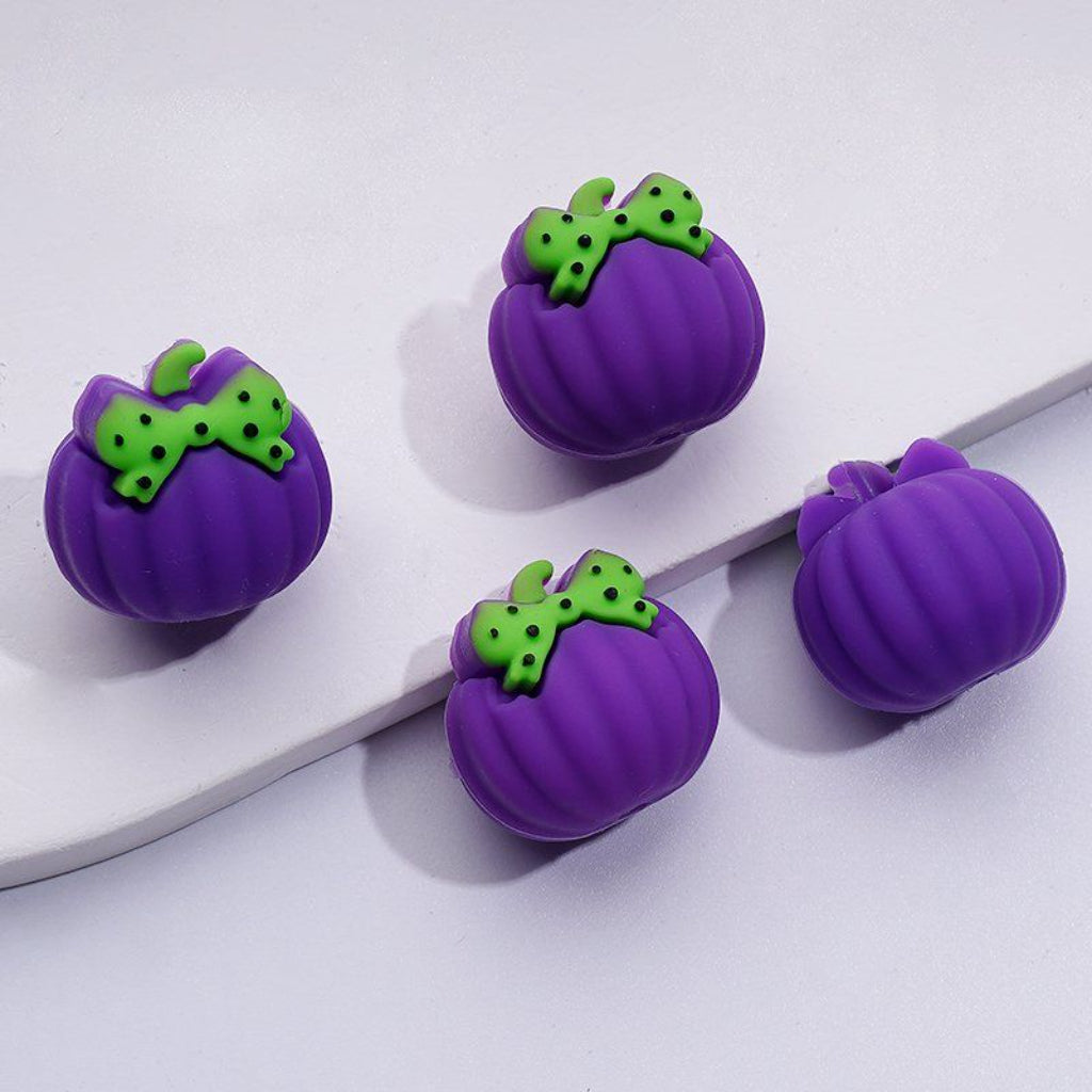 3D Mini Cute Pumpkin with Bows Halloween Silicone Focal Beads