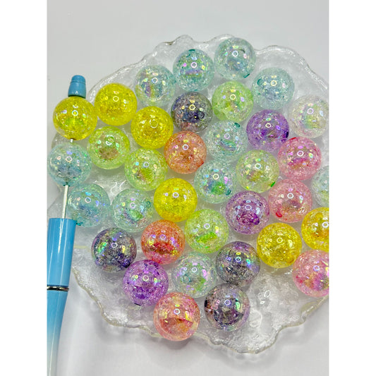 Translucent Crackle Round Acrylic Beads, Random Mix, 20MM