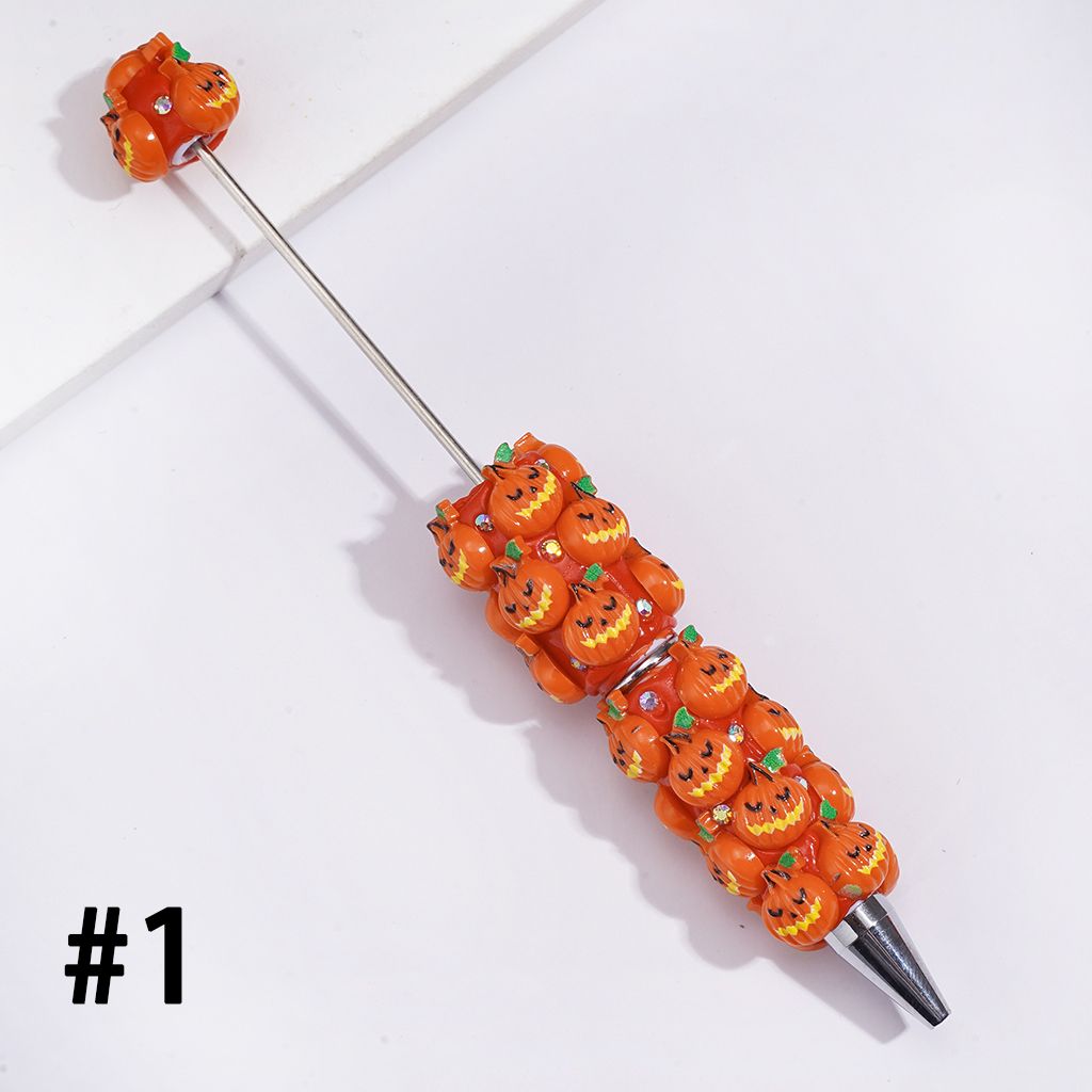 Beadable Clay Pens w Halloween Pumpkin Series & AB Rhinestones