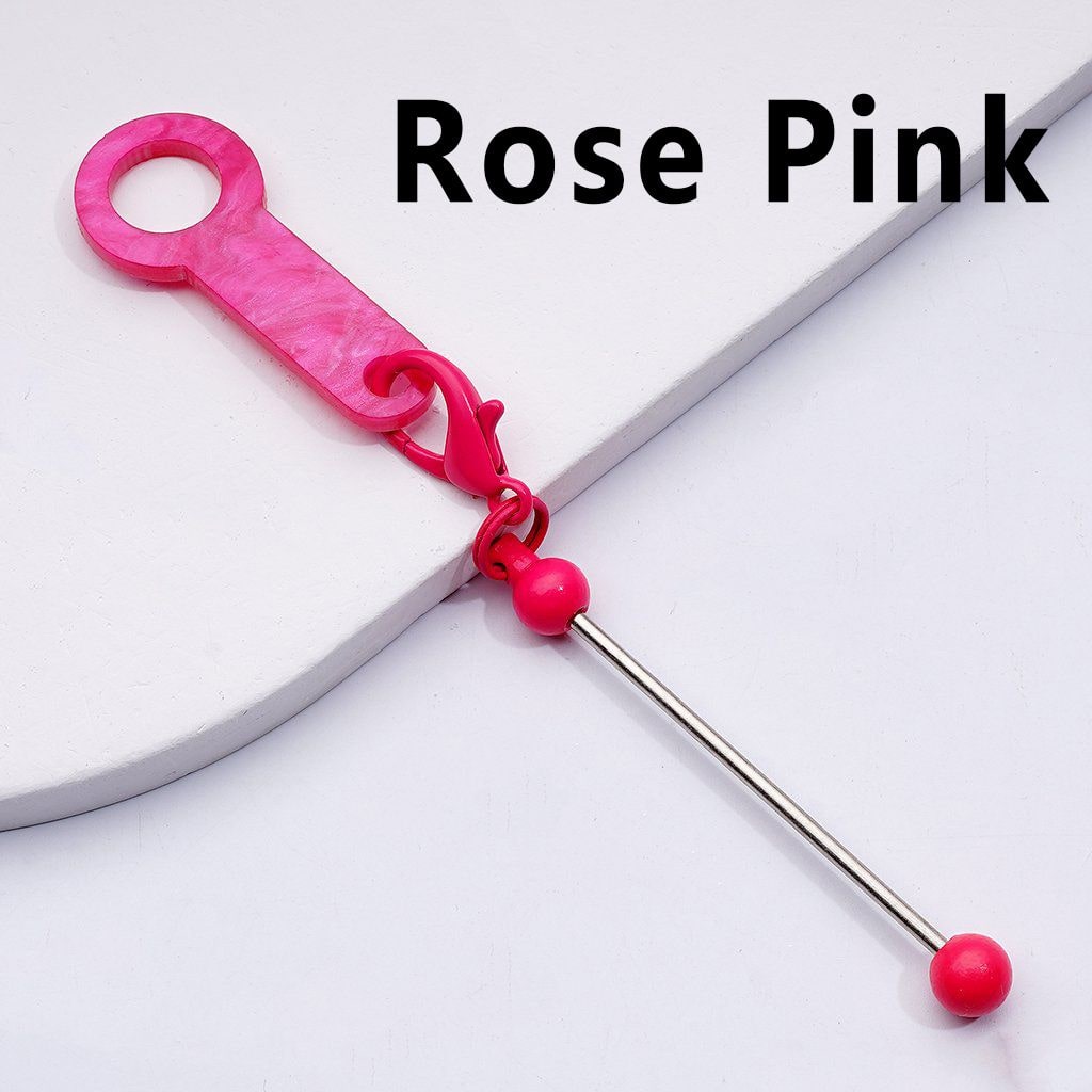 DIY Beadable Metal Bar for Keychain in Solid Color with Carabiner Hook Plastic Long Ring Hoop on Cup's Straw, 116MM