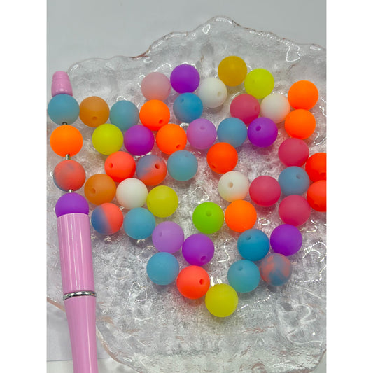 12mm Silicone Beads, Luminous Neon Color Silicone Beads, Glow in the Dark, Size 12mm, Round