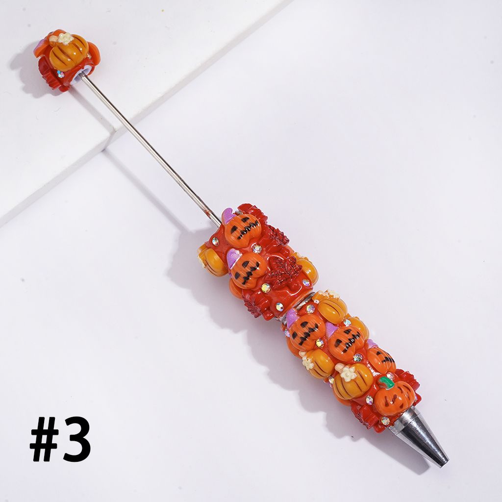 Beadable Clay Pens w Halloween Pumpkin Series & AB Rhinestones