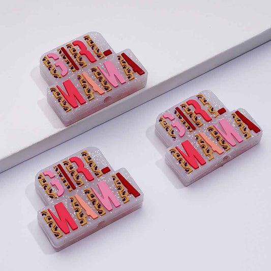 Girl Mama Glitter Silicone Focal Beads
