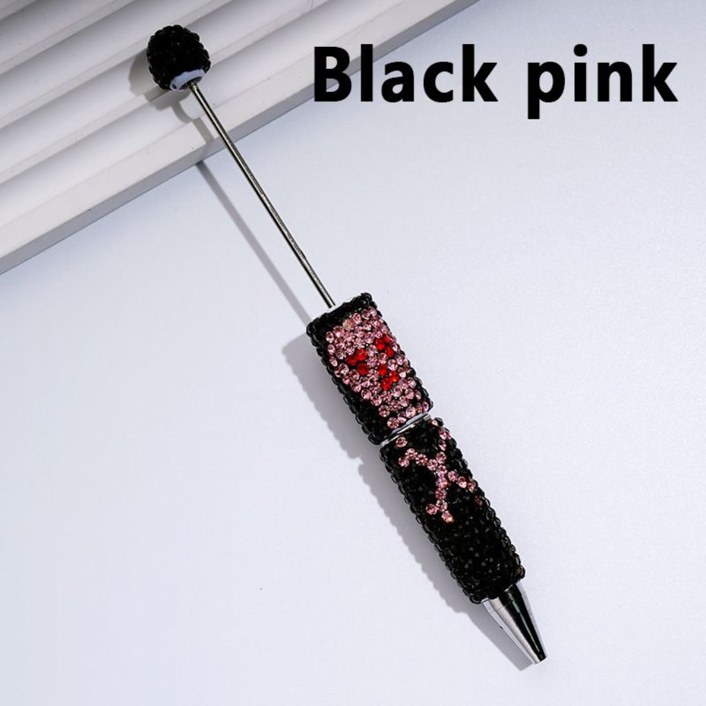 Horror Skeleton Skull Head Design Beadable Clay Pens with Colorful Rhinestones Covered the Entire Pen