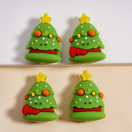 Silicone Focal Beads 3D Cute Christmas Tree with Star
