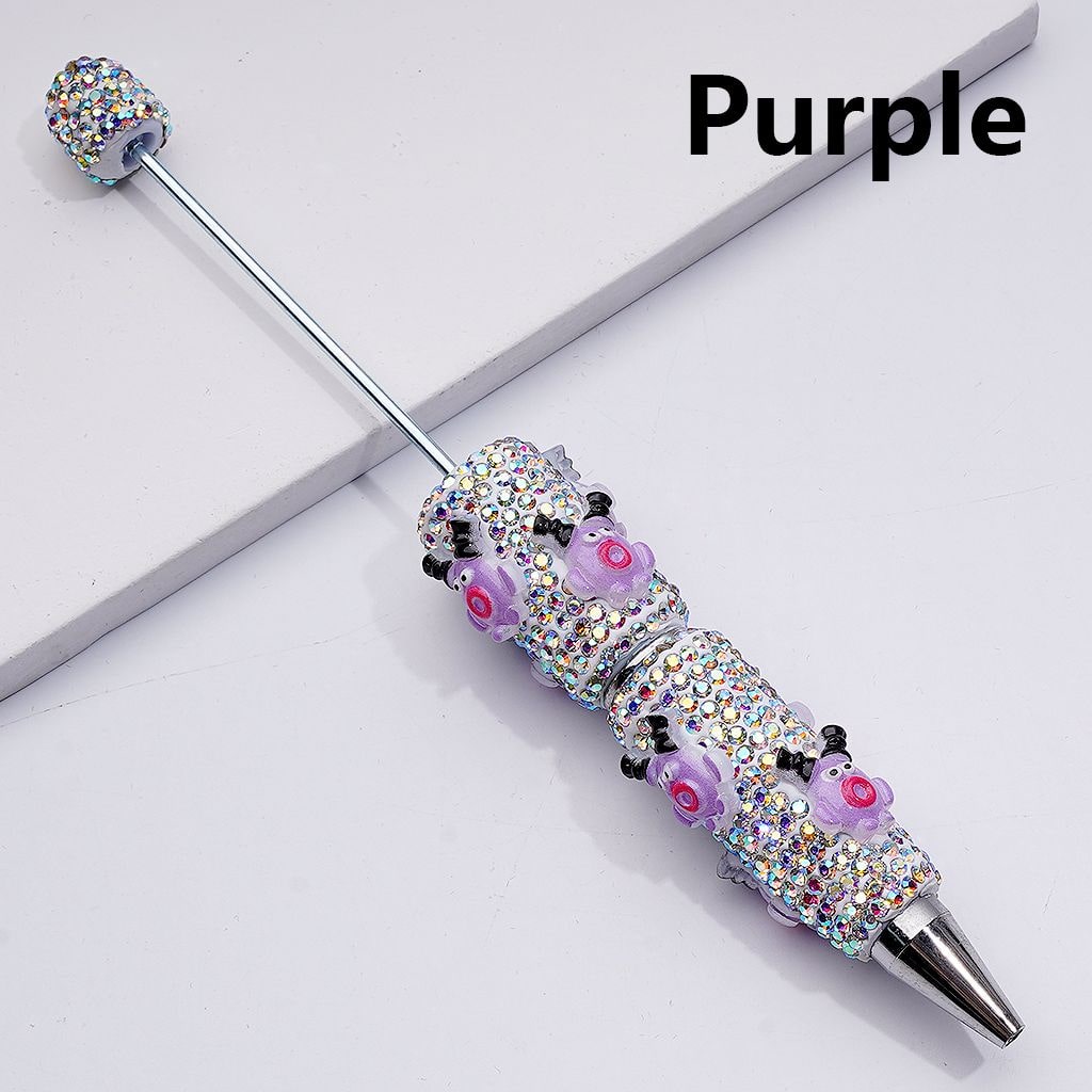 Little Cute Cartoon with Bald Head Sausage Mouth AB Rhinestones Beadable Clay Pens