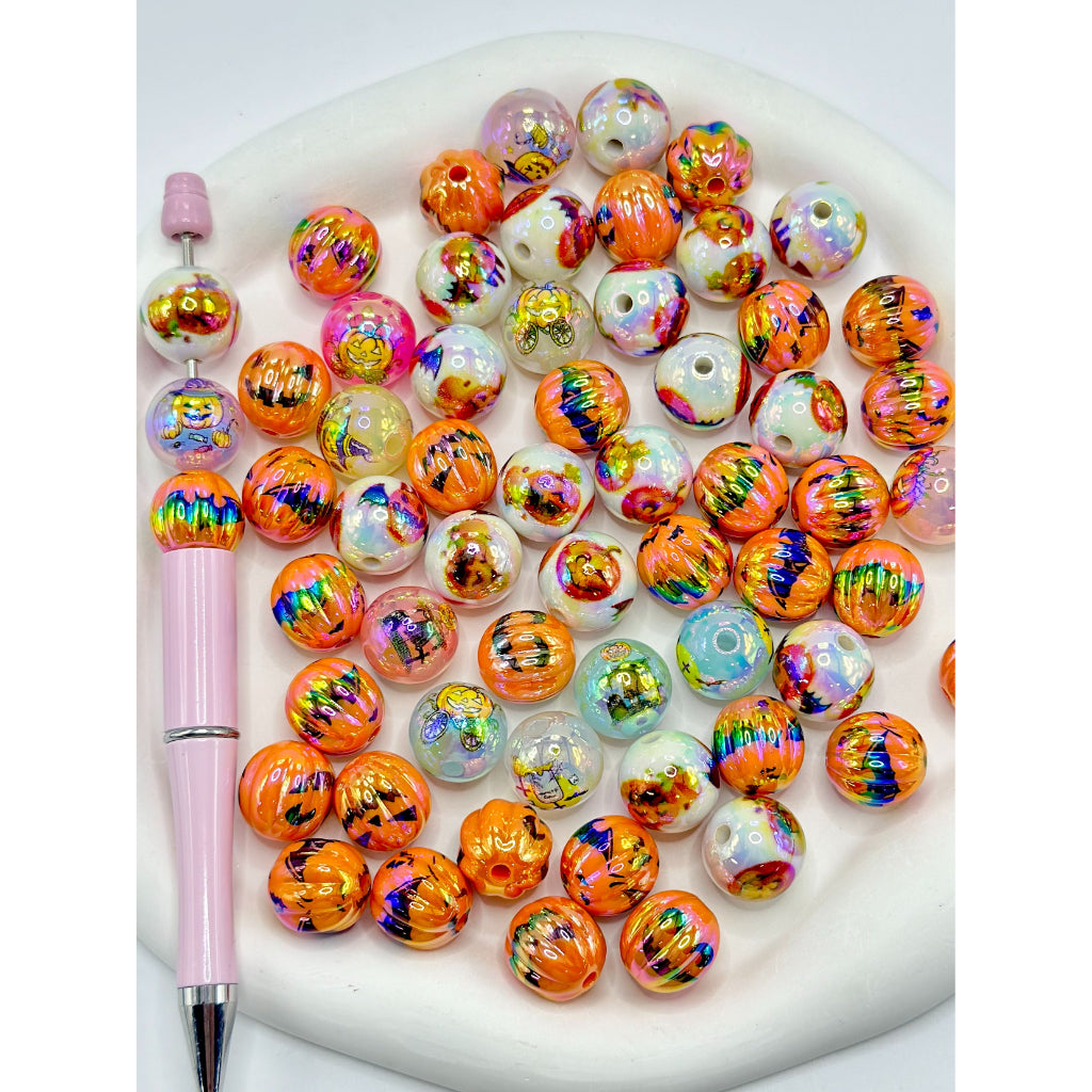 ハロウィン パンプキン コウモリ ラウンド アクリル ビーズ ランダムミックス 16mm