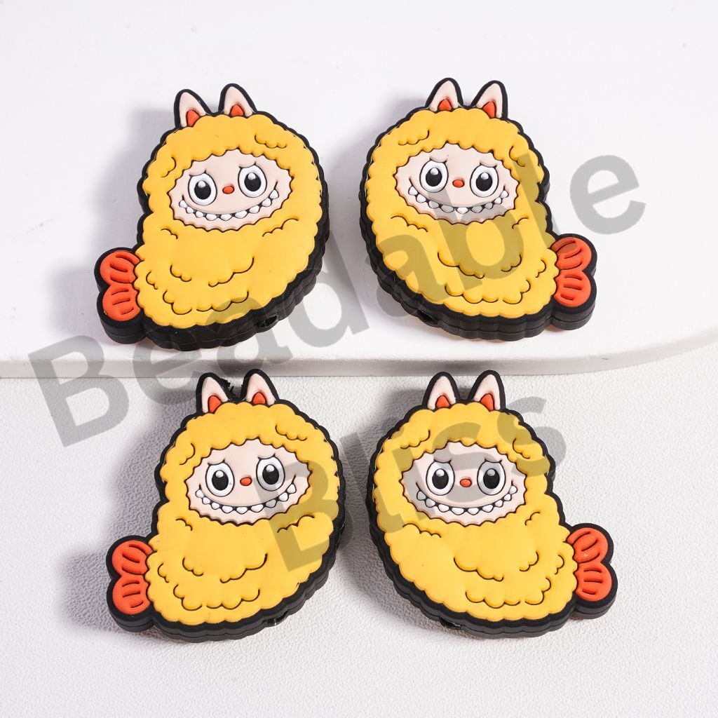 Silicone Focal Beads Cute Monster Doll Toy with Yellow Shrimp-Shaped