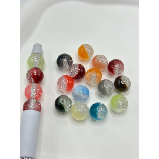 Cat Eye Style Acrylic Beads with Silver Glitter Inside, 12MM, Random Mix